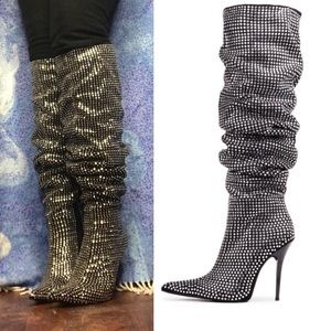 Jeffrey Campbell crystal slouch rhinestone boot 10